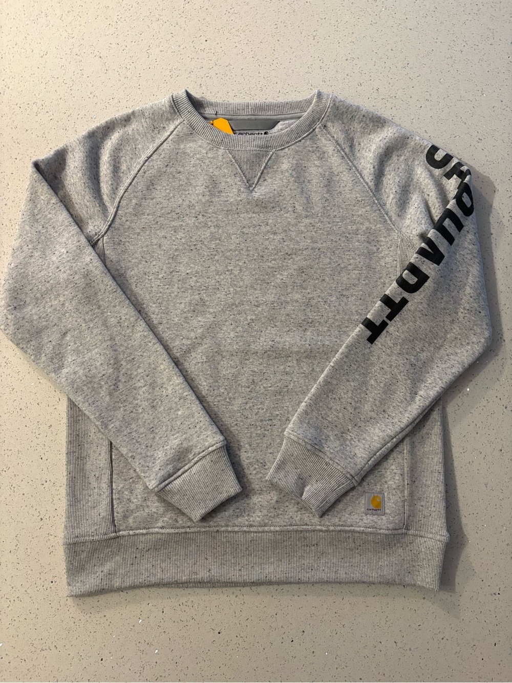 Carhartt Women’s Light Gray Marl Crewneck Sweatshirt with Black Sleeve Logo *NWT